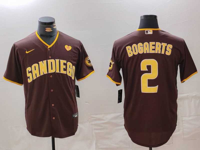 Men%27s San Diego Padres #2 Xander Bogaerts Brown With PS Patch Cool Base Stitched Jersey